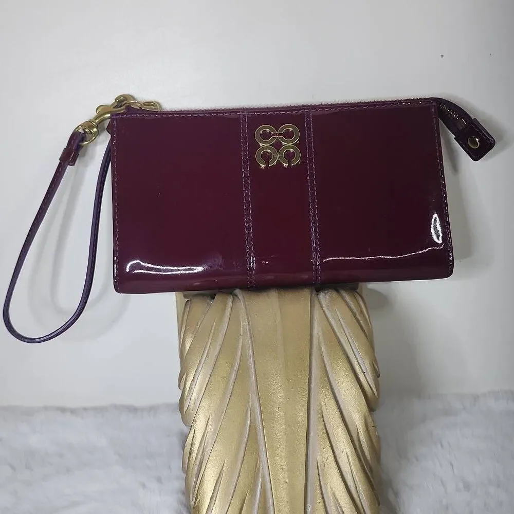 Coach OpArt Julia Patent Clutch  Burgundy Wristlet Wallet